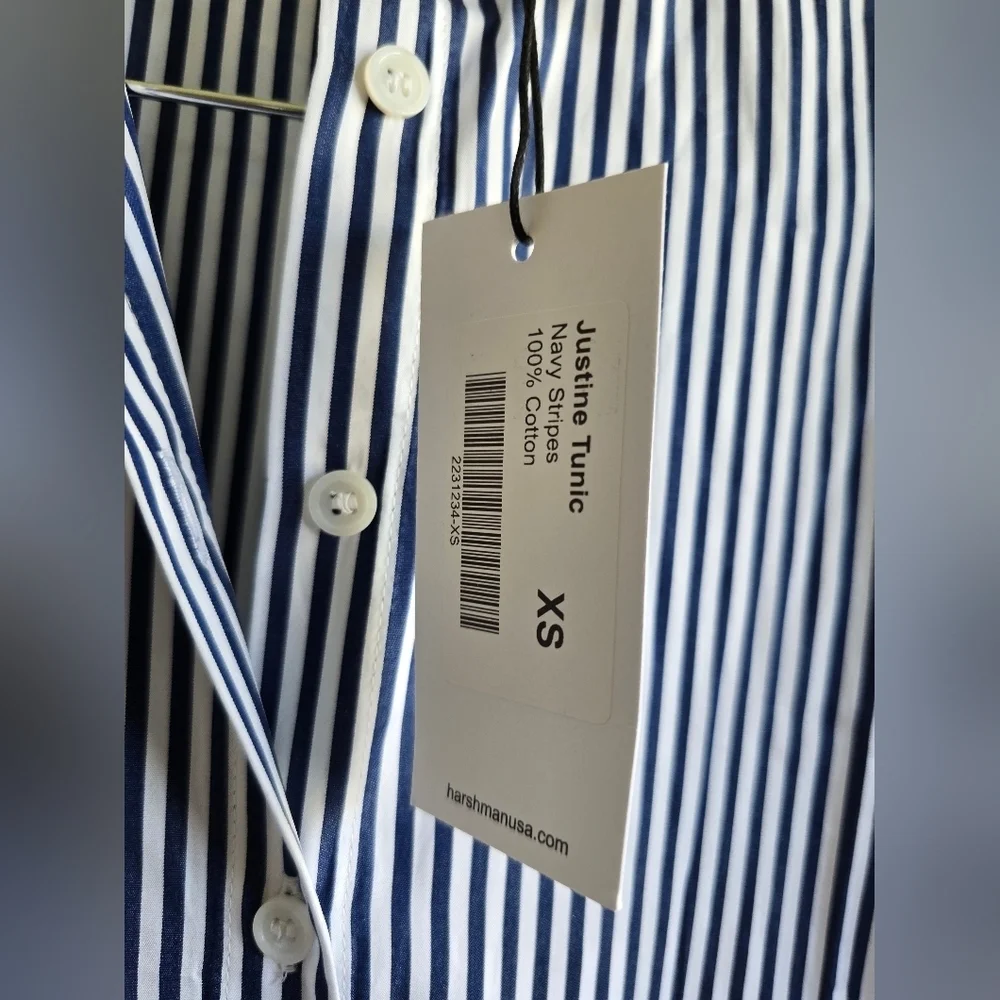NWT! Harshman,Justine Striped Button-Down Tunic, Navy Stripes,Size XS -MSRP $205 - Picture 8 of 8